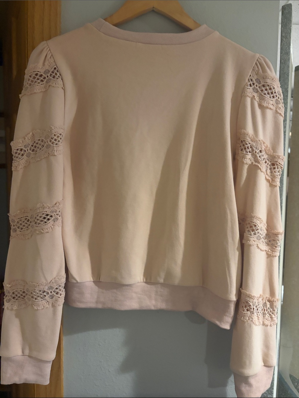Women's Lace-Trim Crewneck Sweatshirt in Blush - Picture 3 of 4
